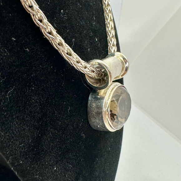 LORI BONN Vintage Smoky Quartz Sterling Silver Byzantine Chain Pendant Necklace - Picture 6 of 11